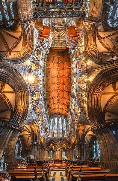 Scotland-Glasgow Abstract panoramic of 12th century cathedral interior and ceiling